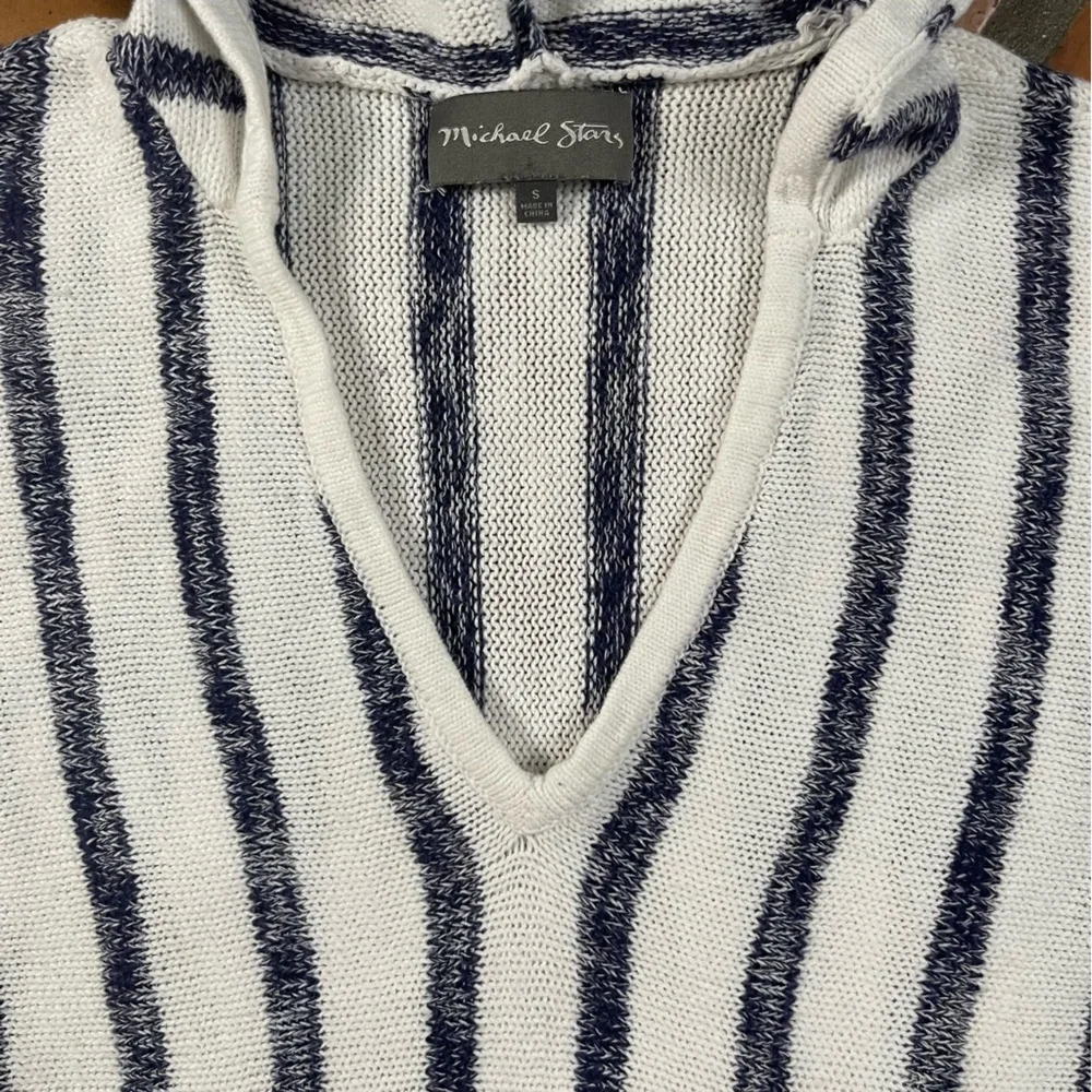 Michael Stars Baja Hoodie Sweater Wht Navy Stripe Kangaroo Pocket Beach Pullover - Picture 10 of 11
